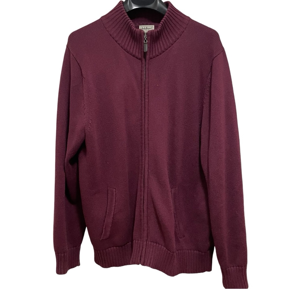 L. L. Bean Maroon Burgundy Full Zip Cotton Cardigan Jacket Sweater Large